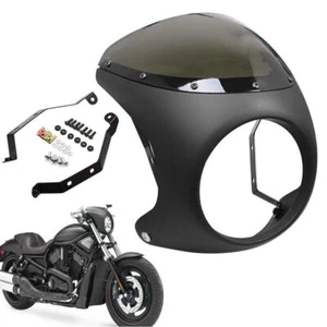 7'' Black Universal Motorcycle Headlight Fairing Retro Cafe Racer Windshield - Picture 1 of 8
