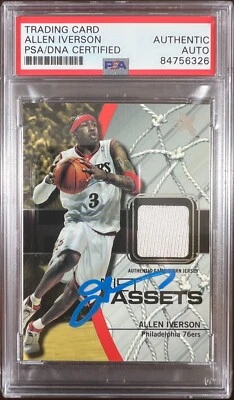 Allen Iverson auto card 2003 Fleer EX Game Used Philadelphia 76ers PSA Encap - Image 1 of 3