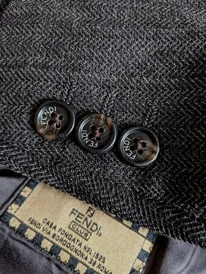 Chaqueta Blazer Abrigo Deportivo 44R FENDI Marrón Gris Lana Tweed Lona Completa Foto 1 de 4