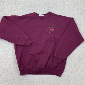 Northern Reflections Sweatshirt Women's Medium Burgundy Floral Embroidered - Picture 1 of 9