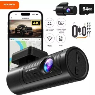 WOLFBOX Dual Dash Cam UHD 4K WIFI GPS Front Rear Car Dash Camera Night Vision