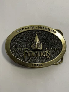 Vintage 1984 Friends University Wichita Kansas Belt Buckle 3.125” x 2.25” C6 - Picture 1 of 2
