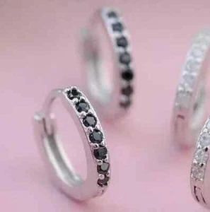 2Ct Round Cut LabCreated Black Spinel Huggie Hoop Earrings 14K White Gold Plated - Picture 1 of 4