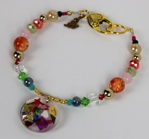 Nuevo brazalete de cuentas de vidrio hecho a mano Emerald Empire 11 4/8" resina de confeti colorido - Imagen 1 de 1