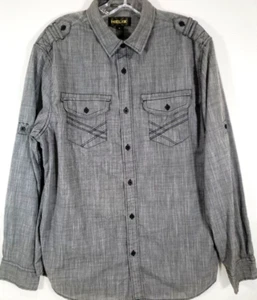 Helix-Mens Long Sleeve Casual Button Down Shirt-Large-Gray-Pockets - Picture 1 of 7