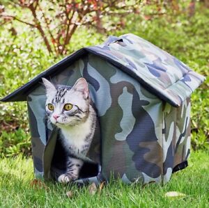 Cat Houses for Outdoor Feral Cats Dogs House Waterproof Warm House with Curtain