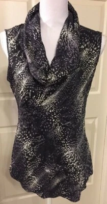 Топ женский Kenneth Cole New York размер 10 черный серый анималистический принт шелк без рукавов - Изображение 1 из 4