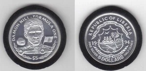 LIBERIA SILVER PROOF 5$ COIN 1994 YEAR Schön# 153 FORMULA 1 DAMON HILL - Picture 1 of 1