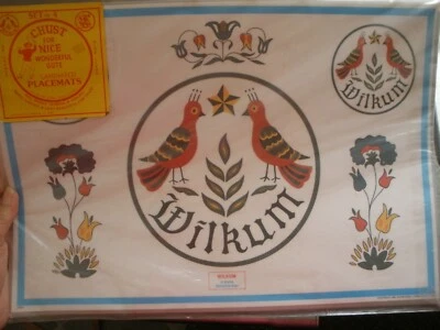 NUEVO 1984 Lote de 4 manteles de plástico Jacob Zook Amish Wilkum Sign 11" x 16" (O14) Foto 1 de 3