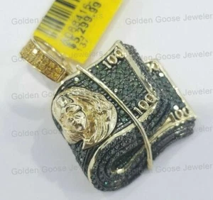 1.29ct Natural Diamonds 10k Gold Pendant Money Cash Dollar Benjamin 100 $ Bill - Picture 1 of 8