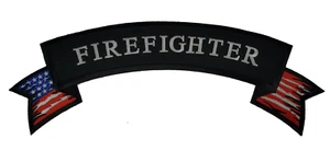 Large Fire Fighter Rocker/Banner w/USA Flag PATCH - Picture 1 of 1