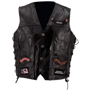 HERREN ECHTE BUFFALO 14 PATCHES LEDERWESTE mit LIVE TO RIDE EAGLE AUFNÄHER - Bild 1 von 2
