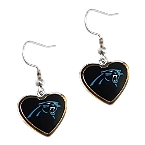 Carolina Panthers Football Team NFL Color Heart Charm Silver Dangle Earrings Cover