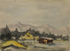 "Impressive foothills of the Alps landscape view" watercolour attributed to Sepp Wurster - Picture 1 of 2