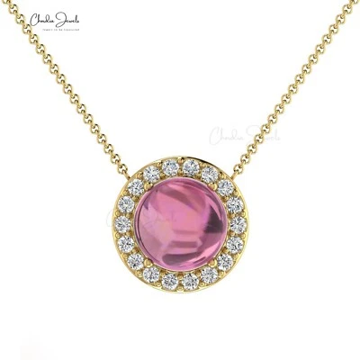 Collar colgante de diamantes y turmalina rosa natural de 1 quilate de oro macizo de 14k hecho a mano Foto 1 de 4