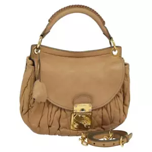 Auténtico bolso de mano Miu Miu Matelasse cuero 2 vías beige dorado IN058 - Imagen 1 de 24