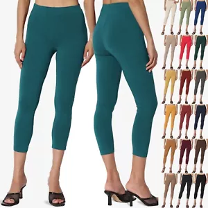 TheMogan S~3X Luxe Stretch Cotton Elastic Waist Mid Rise Cropped Capri Leggings - Picture 1 of 122