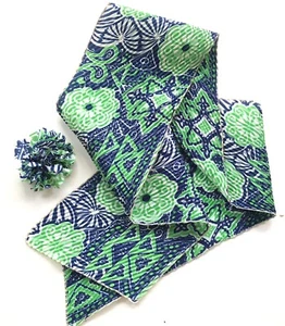60s-70s Mod Green Blue White Scarf Flower Power PermaPleat Chiffon 46x6” Groovy - Picture 1 of 7