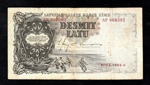 LATVIA , LATVIJA 10 Latu 1938, RIGA ,Series: AF 006392, P - 29, RARE BankNote - Picture 1 of 2