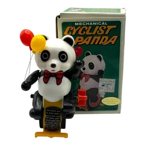 Vintage Mechanical Cyclist Panda Wind-Up Toy w/ Balloons & Box – Made in Taiwan - Imagen 1 de 15