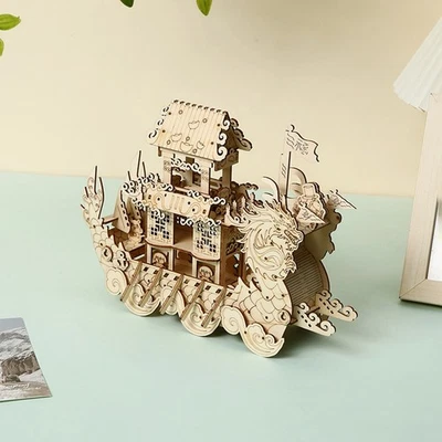 3D DIY Wooden Puzzle Loong Boat 121pcs Building Model Jigsaw for Adult Gift - Image 1 of 4