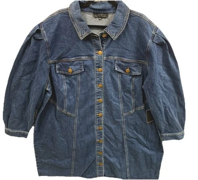 Eloquii Dress Size 26 Blue Denim Straight Fit Puff Sleeve Button Front NEW - Image 1 of 4