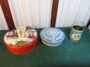 3pc Vintage Cookie/Candy/Fruit Cake Tins-DeLuxe/Wedgwood Style/Murray-Allen - Picture 1 of 21