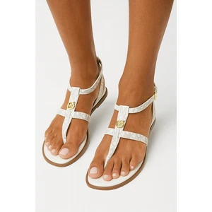 Michael Kors Sasha Logo Flat Sandals White Size 8 - Picture 1 of 9
