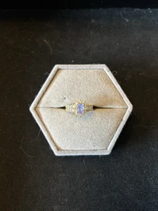 Estate Tanzanite & Diamond 10k Yellow Gold Ring Size 6.5 - 3.37 Grams Vintage - Picture 1 of 9