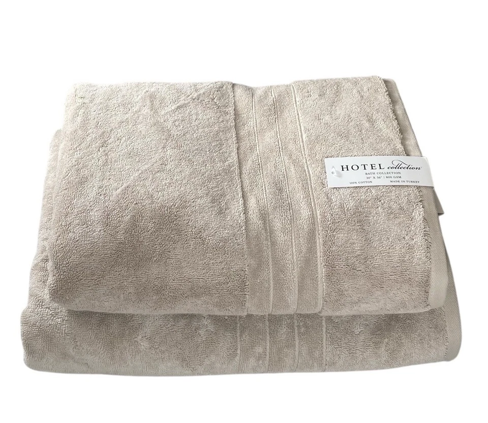 Hotel Collection Turkish Bath Sheet & Bath Towel Beige Set of 2 NEW - Image 1 of 4
