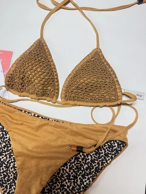 Conjunto de bikini Maaji para mujer mediano reversible crochet estampado de leopardo dorado miel nuevo con etiquetas Foto 1 de 4