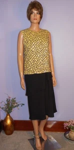 Top de fiesta vintage años 60 Valentina, Ltd amarillo y carbón lentejuelas patrón geográfico, L - Imagen 1 de 8