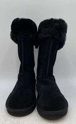 Koolaburra By UGG 女式黑色毛皮圆头冬季踝靴 5 码 — 第 1/4 张图片