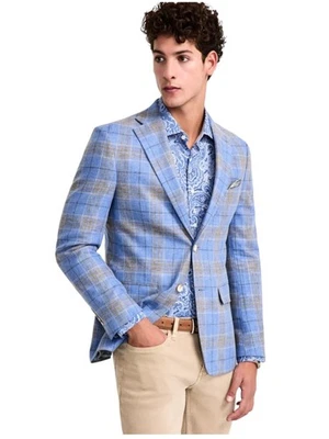 Tallia Mens Slim fit Sport Coat Blazer 38 R Light Blue Plaid - Image 1 of 2