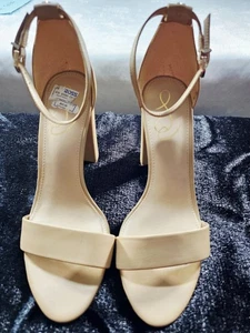 Sam Edelman Yaro Block Heel Sandals Size 7.5 Leather Ankle Strap Beige Nude - Picture 1 of 8