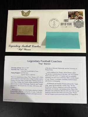 Legendary Football Coaches "Pop" Warner 22k Gold & First Day of Issue US Stamps - Image 1 of 4