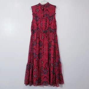 Modcloth Floral Print Ruffle High Neck Tiered Dress Women size Large Sleeveless - Picture 1 of 12