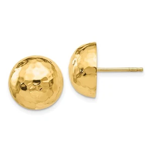 14k Yellow Gold Hammered Half Ball Post Stud Earrings 2.5gm L-13 mm W-13 mm - Picture 1 of 4