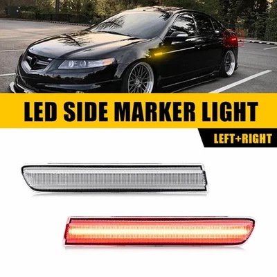 Clear Red LED Side Marker Bumper Lights Rear For 2004 2005 2006-2008 Acura TL EH - Image 1 of 4