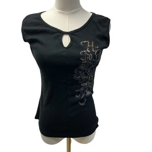 Harley Davidson Black Bedazzled Floral Tank Y2K Girls XL Cotton Biker Punk - Picture 1 of 13