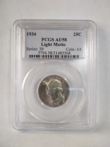 1934 AU58 LIGHT MOTTO QUARTER PCGS  - Picture 1 of 2
