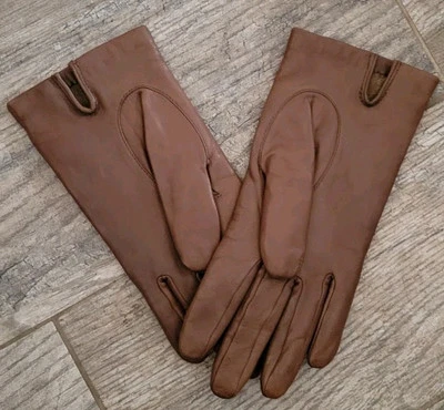 Vintage Aris Cashmere Lined Leather Gloves Winter Luxury Warm Brown Woman Size 7 - Image 1 of 4