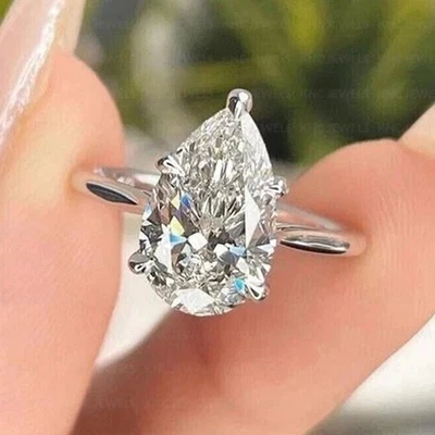 3.12CTW Pear Cut VVS1 Moissanite Solitaire Engagement Ring 14K White Gold Plated - Image 1 of 4