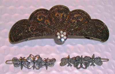 Pinza para el cabello de colección imitación marchasita RS forma de ventilador de metal e insectos de estaño (3) Foto 1 de 4