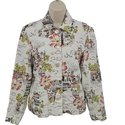 Chaqueta Blazer Coldwater Creek Mujer S Paisaje Urbano Floral Novedad Estampado Caprichoso Foto 1 de 4