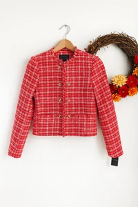 Chaqueta Blazer Tahari ASL Mujer Tweed Botones Dorados Talla 6 Coral Marfil - Imagen 1 de 11