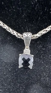 Balissima by EFFY® 925 Sterling Silber Onyx & Diamant Anhänger an Weizen Halskette - Bild 1 von 10