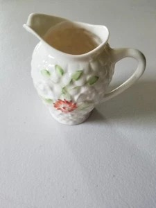BELLEEK IRELAND SMALL HANDLED CREAMER BASKET WEAVE & SHAMROCKS 7" - Picture 1 of 9