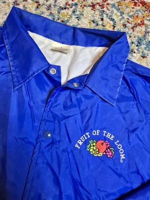 Chaqueta cortavientos vintage años 90 Fruit Of The Loom promoción entrenadores talla XL/2XL azul  Foto 1 de 4