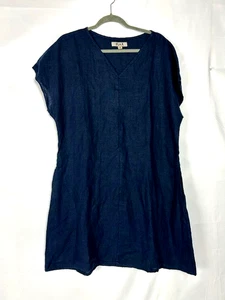 Vestido recto lino cuello en V 100 % lino relajado manga corta bolsillo para mujer talla S usado en excelente estado - Imagen 1 de 3
